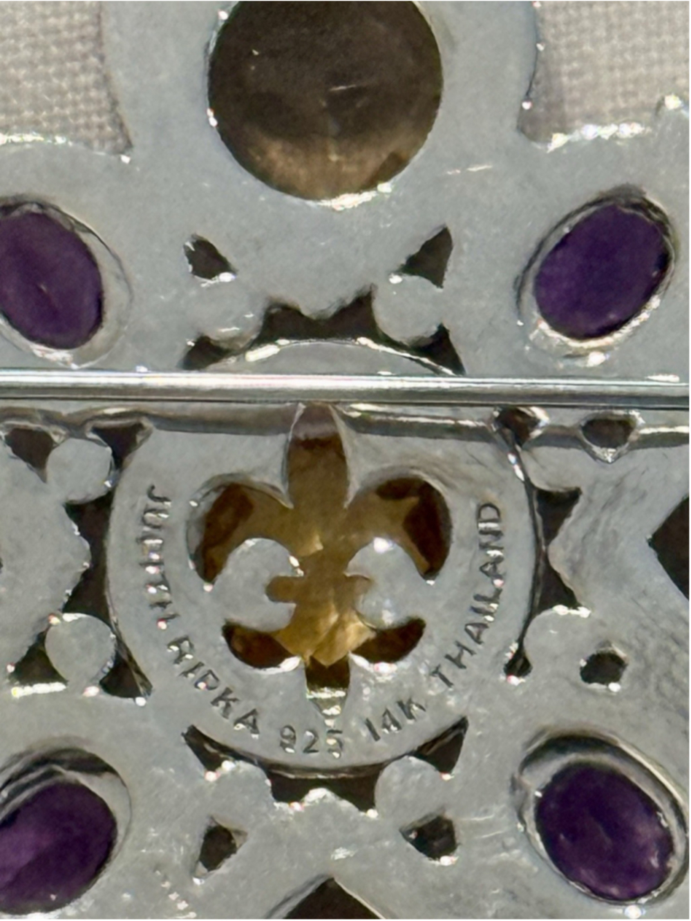 Judith Ripka Sterling Silver 925 Smoky Quartz Citrine Amethyst Pin Pendant - Picture 3 of 3